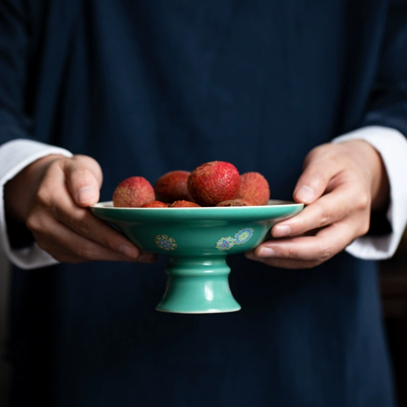 Японская сосновая зеленая чайная тарелка большая домашняя минималистская керамическая высокая фруктовая тарелка