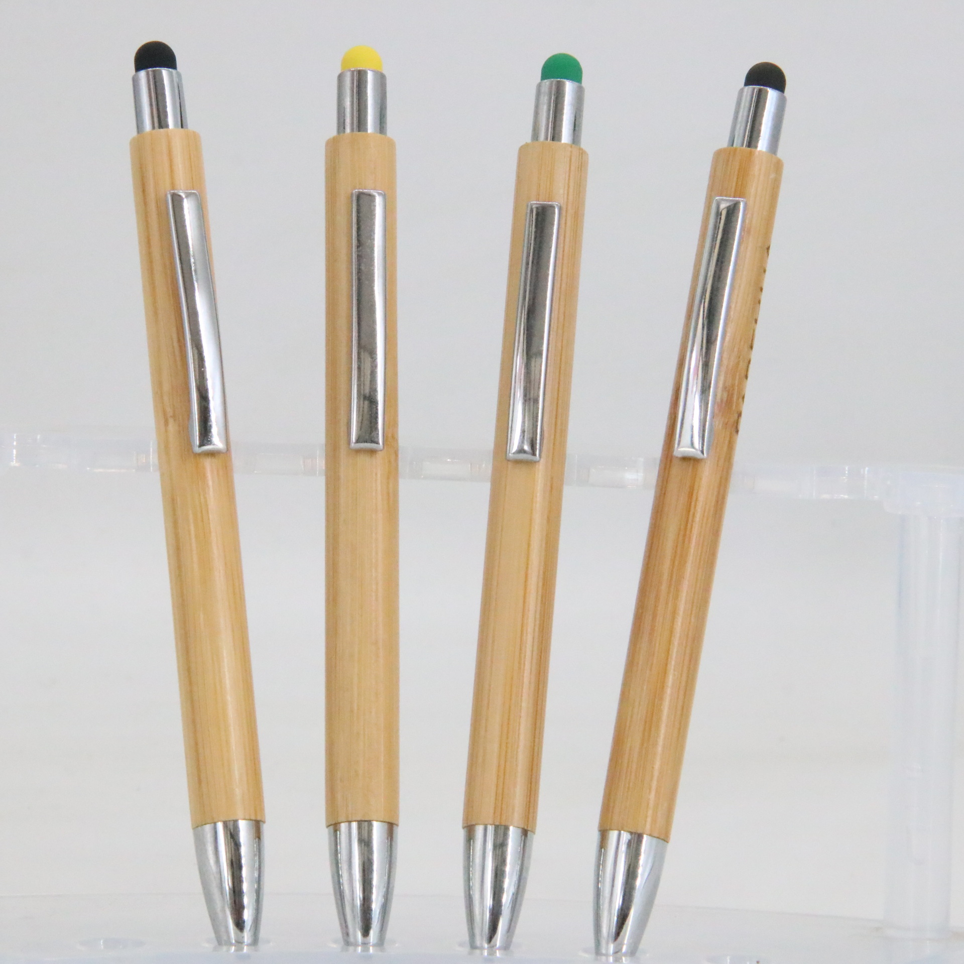 Presione la pluma de bambú puede tocar la pantalla láser logo Oficina suministros escolares fabricantes al por mayor de bambú bolígrafo publicidad