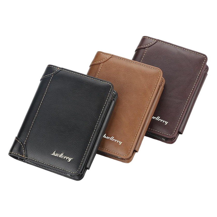 Cartera corta para hombre Baellerry, estilo europeo y americano, con múltiples ranuras para tarjetas, triple pliegue, monedero con cremallera, tarjetero delgado y moderno para hombre.