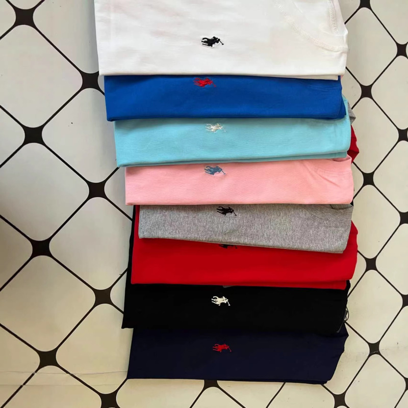 Foreign Trade T-Shirt Lf Lauren Pony Logo Embroidery Women's Round Neck Short-Sleeve Pure Cotton Half-Sleeve Men's Loose Versatile Base Layer