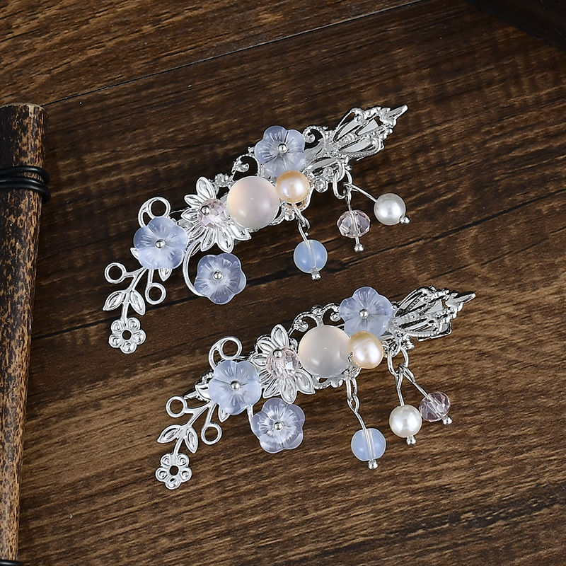 古风汉服发夹边夹流苏对夹超仙鹿角彩珠古装头饰发簪仙女步摇|ms