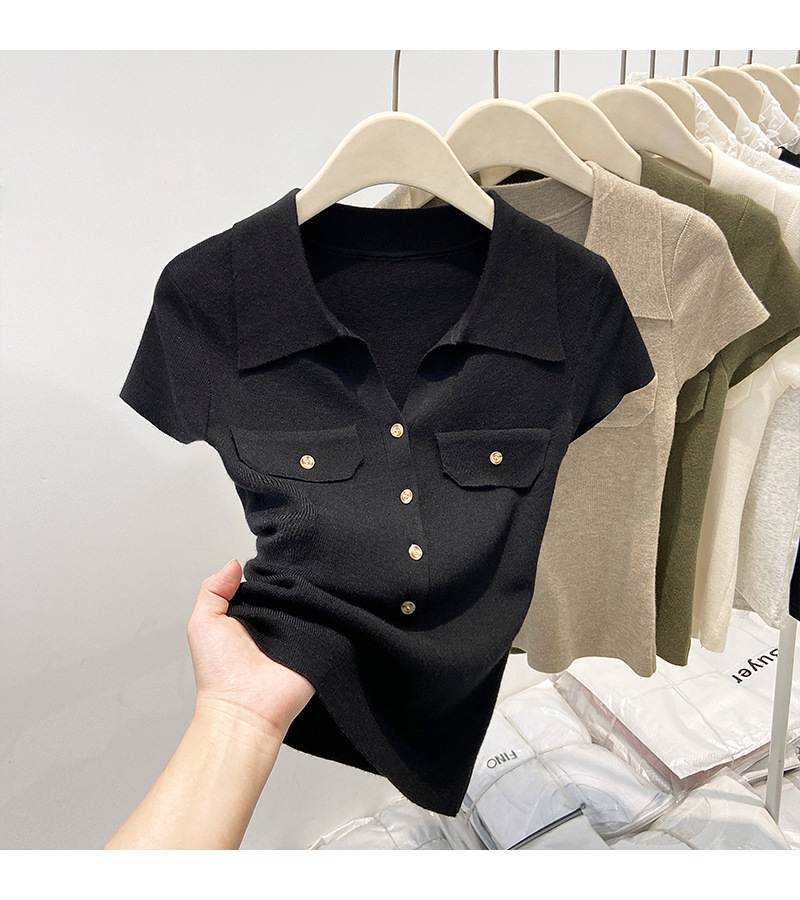 Women's Slim Fit Collared Knit Sweater Short Top Petite Fashionable Summer 2026 New Style Knitted Sweaters_ecoleips.com