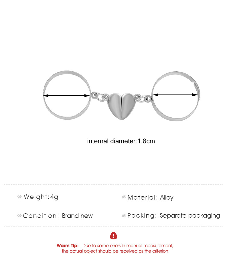 Fashion chain stitching magnetic heart-shaped alloy ring