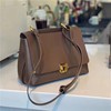 2020 genuine leather Female bag The soft The paste Bag Retro One shoulder Cross section Square Shape Khaki Lock catch Compartment bags