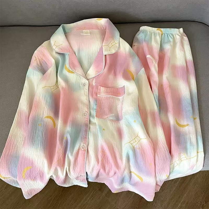 Al por mayor transfronterizo nubes de otoño pijamas de manga larga pantalones cardigans de dibujos animados con solapa linda ropa de hogar