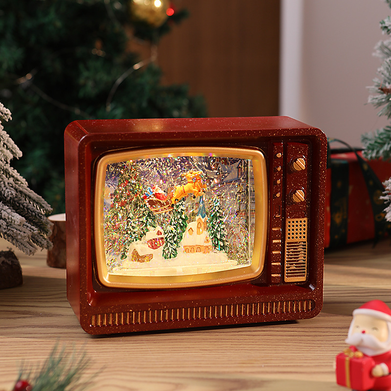 Caja de música navideña con luces, decoración luminosa de Santa Claus, árbol y nieve