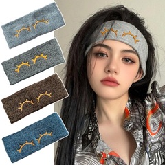 新しいヨーロッパとアメリカのニットヘッドバンド刺繍パターンつば広弾性ヘッドバンドファッショナブルなシンプルなカジュアルスポーツヘッドバンド