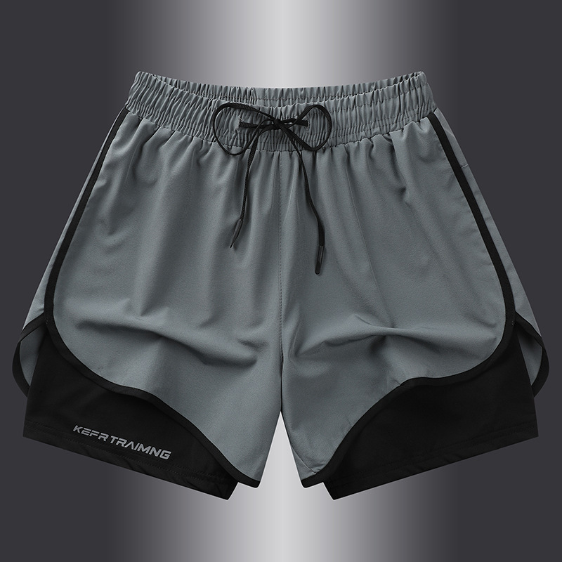 Pantalones cortos deportivos para hombres y dos pantalones de secado rápido forrados para correr entrenamiento de ocio pantalones de baloncesto de tres puntos