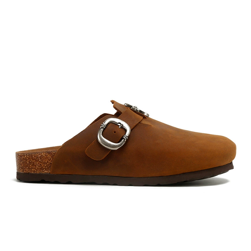 Туфли Birkenstock с открытыми носком и пяткой из металла для мужчин и женщин, кожа Crazy Horse, пробковая толстая подошва полуразлитые тапочки-носок-напоминание, ленивые Birkenstock тапочки для женщин