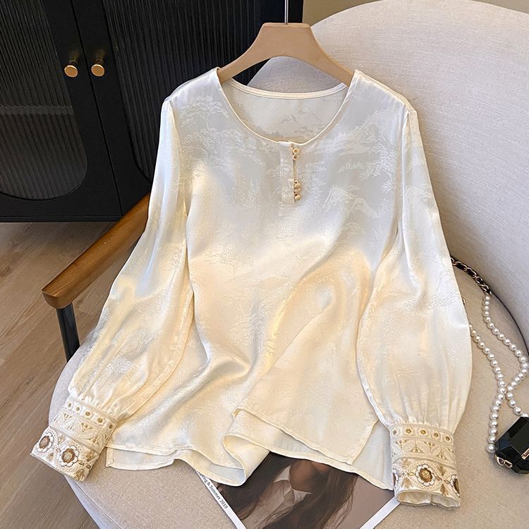 Chinese-Style Base Shirt Paired with a Vest, Long-Sleeve Embroidered Shirt for Women, Spring Design, New Chinese-Style Top Chinese-Style Base Shirt Paired with a Vest, Long-Sleeve Embroidered Shirt for Women, Spring Design, New Chinese-Style Top