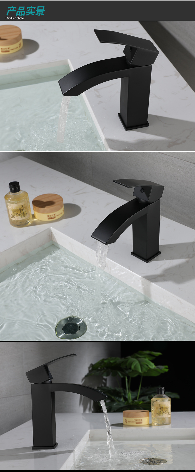 Cross-border square 304 stainless steel cold and hot washbasin faucet washbasin bathroom toilet waterfall faucet undefined