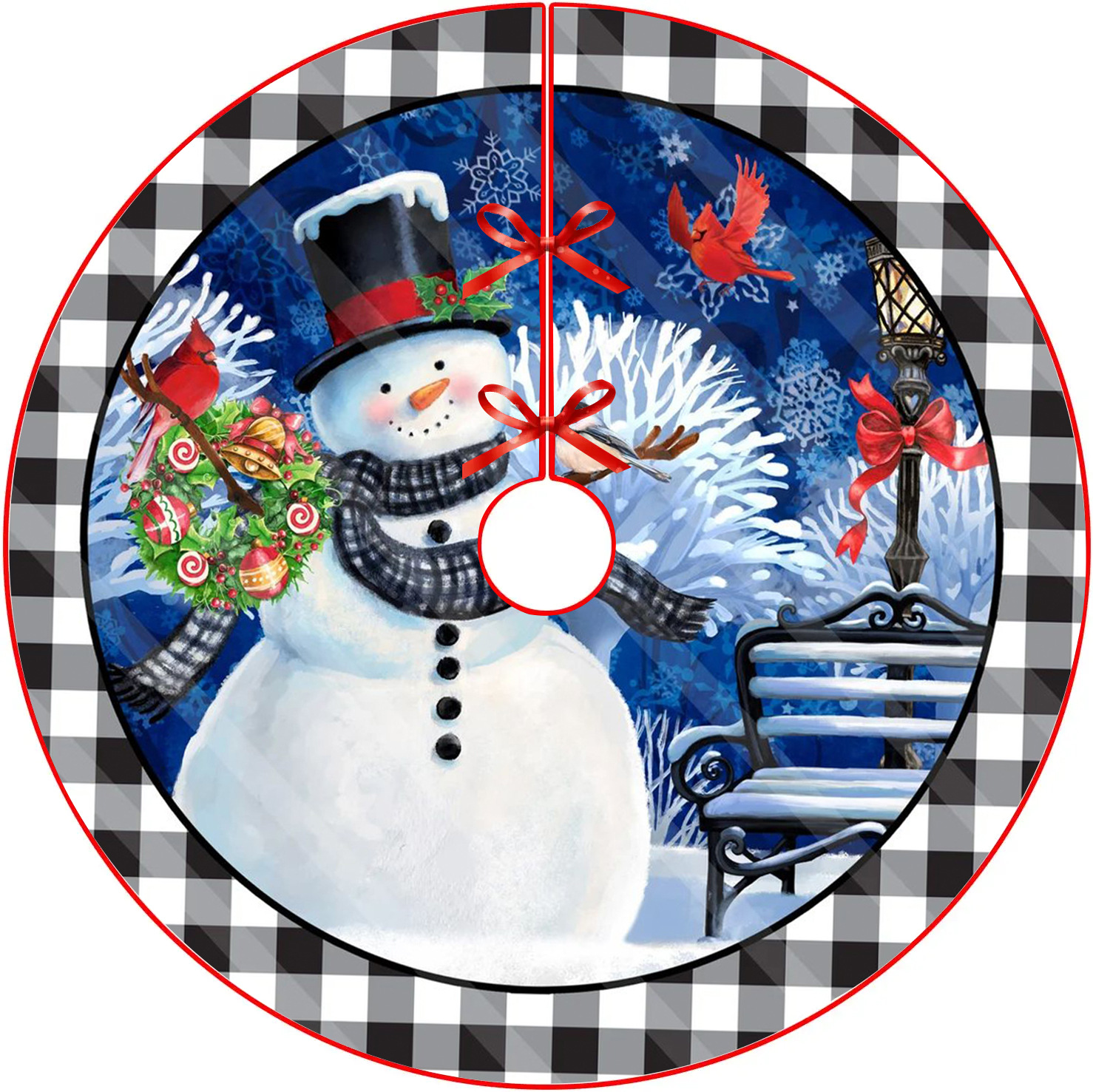 Falda del árbol de Navidad Decoración navideña falda del árbol muñeco de nieve Decoración del árbol de Navidad Alces rojos Falda del árbol de Santa