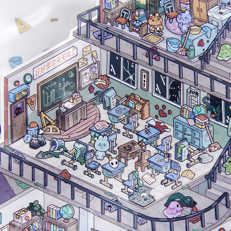 Pegatinas de paisaje 3D de la colección, pegatinas planas de la serie de la sociedad extraña, tema retro, libro de cuentas, material de decoración de bricolaje