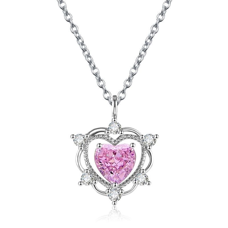 Corazón del océano de diamante rosa amor collar de lujo ligero nicho de diseño sensación nueva explosión colgante dulce cadena de clavícula