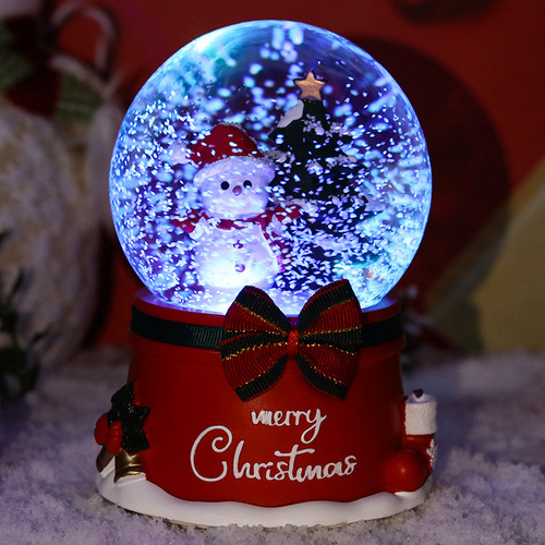 Christmas crystal ball music box ornaments music box old man snowman rotating snow children Christmas gift 030