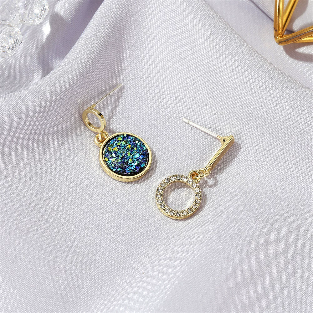 Blue fashionable asymmetrical universal earrings, Korean style, light luxury style