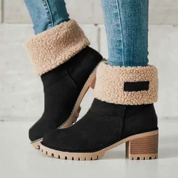 Winter plus size Boots Women's Coarse Heel Lamb Wool Cotton Snow Boots Two-Wear Warm All-Match Women's Shoes for Foreign Trade