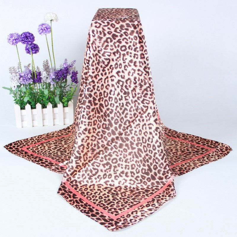 New European and American leopard print large square scarf 90 silk scarf fashion Joker ladies printed scarf factory direct wholesale shawl