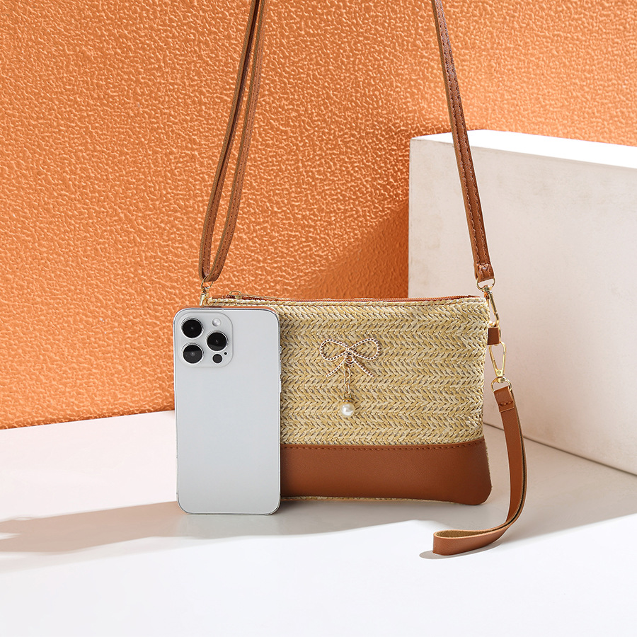 Crossbody Bag Bags Type Daily Occasion Women's Small Straw Color Block Bow Knot Vacation Square Zipper Crossbody Bag
