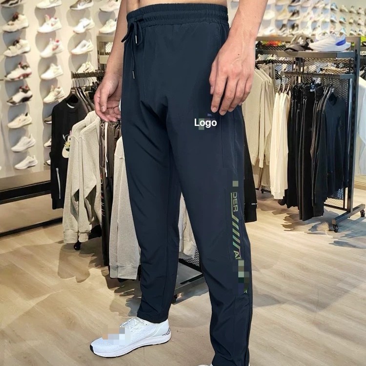 品牌冰丝现货长裤男士夏季弹力修身透气速干跑步运动休闲九分裤