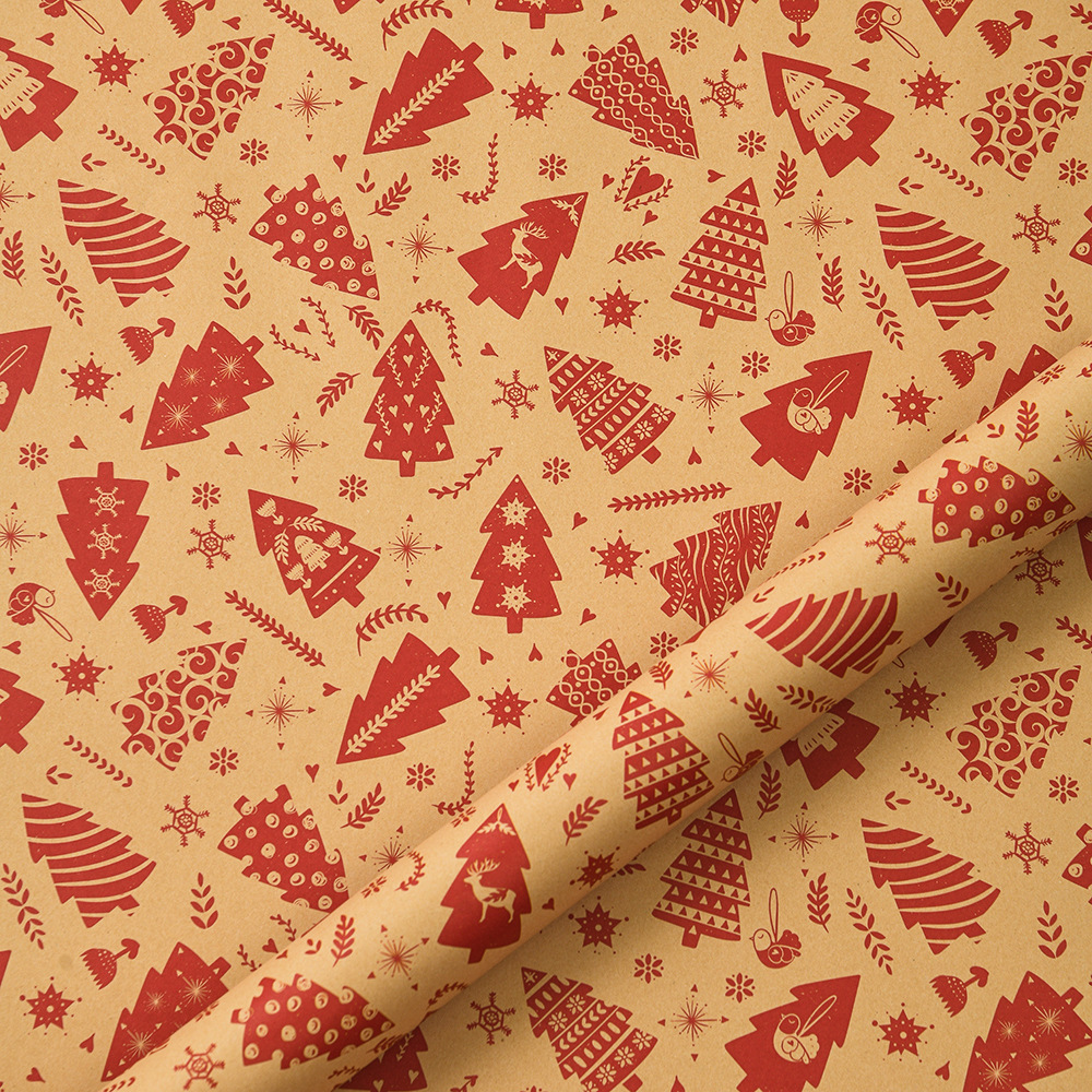 Nuevo papel de regalo de Navidad transfronterizo papel de kraft retro árbol de Navidad copo de nieve muñeco de nieve día embalaje de regalo papel de regalo