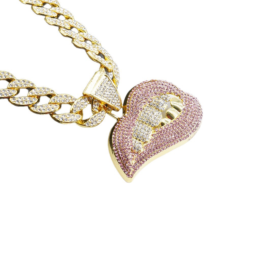 Personalidad hip hop diamantes de color sexy mordida labios moda creativa colgante hip hop cubano accesorios de cadena collar para hombres