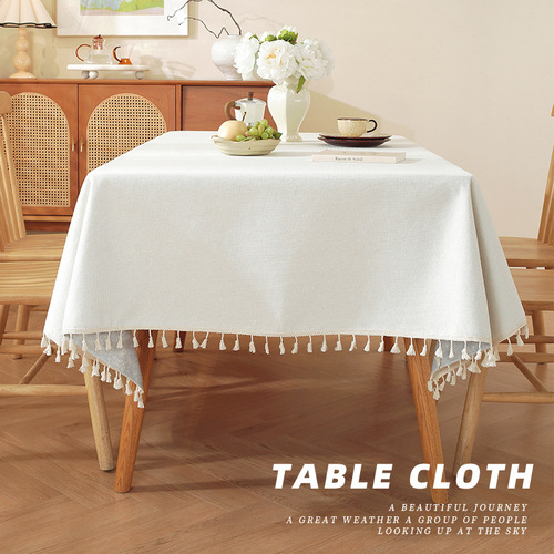 Solid Color Tablecloth Rectangle Coffee Table Cloth Instagram Style Rectangle Chinese Japanese Minimalist Floral Edge Cotton Linen imitation Tablecloth