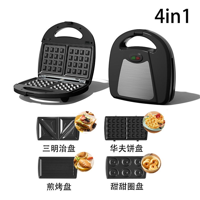 4-in-1 아침 식사 기계(샌드위치 + 와플 + 튀김 및 구운 평판 + 도넛)
