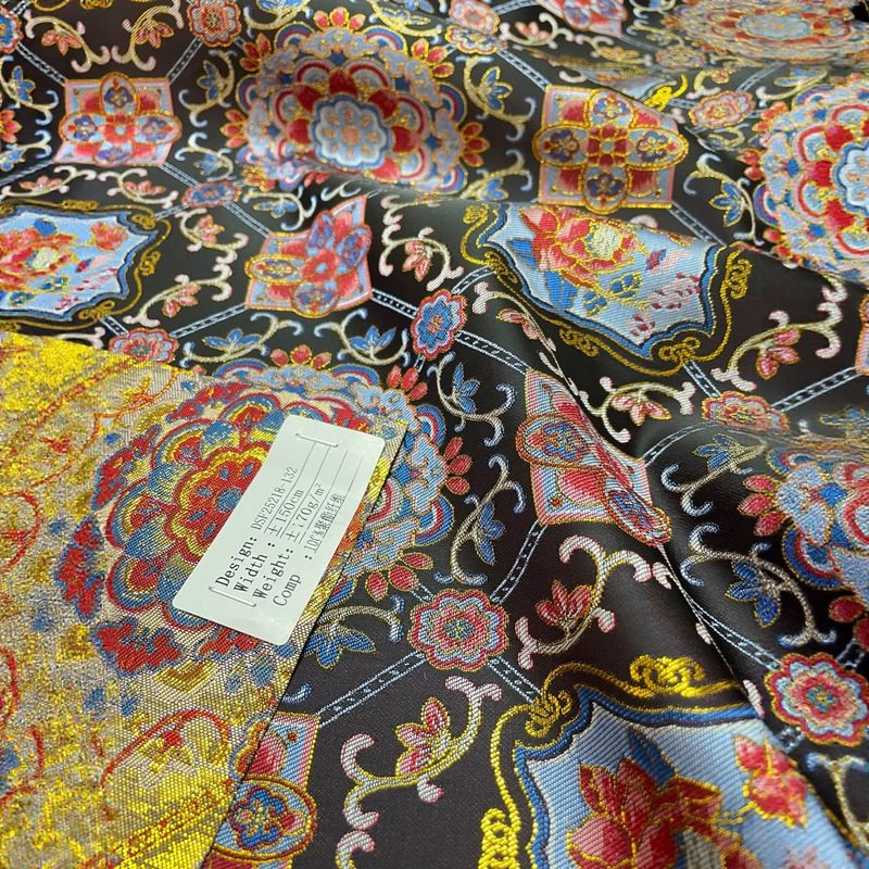 Li Dexi Song Brocade 148 ウェイドア ホーユンティアンファ ブロケード ブラック ゴールド織物生地 ベスト ジャケット チャイナ シルク|undefined