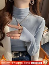 蓝色堆堆高领打底衫女2025新款秋春夏感内搭加绒德绒洋气上衣