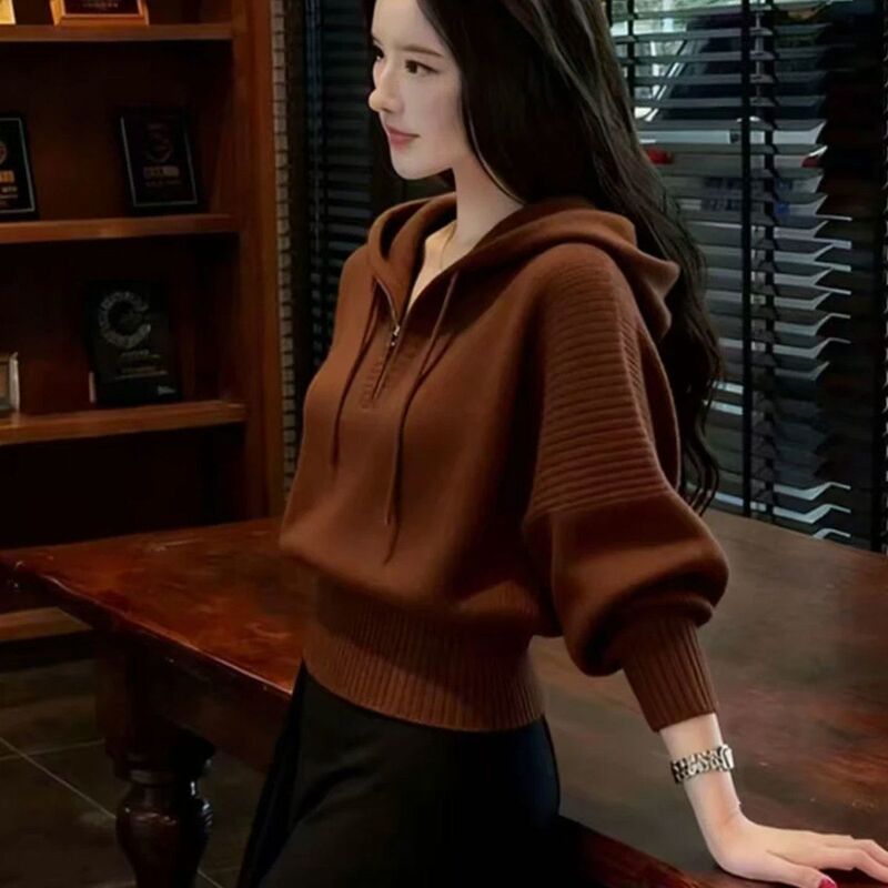 White Waist-Cinching Hooded Sweater for Women, 2026 New Autumn and Winter Style, Loose and Lazy, High-End Feel, Inner Layer Knitwear White Waist-Cinching Hooded Sweater for Women, 2026 New Autumn and Winter Style, Loose and Lazy, High-End Feel, Inner Layer Knitwear