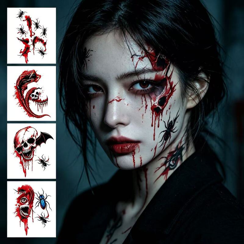Halloween Horror Scar Tattoo Stickers Simulated Bloody Scratch Wound Stickers Party Makeup Face Waterproof Stickers Halloween Horror Scar Tattoo Stickers Simulated Bloody Scratch Wound Stickers Party Makeup Face Waterproof Stickers