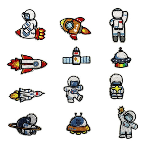 Cartoon Embroidered Fabric Patch Starship Astronaut Self-Adhesive Patch Fashion Down Jacket Handmade DIY Seamless Decorative Patch