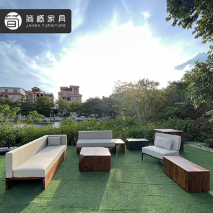 High-End Solid Wood Outdoor Villa Sofa Courtyard Garden Terrace Furniture Teak Sofa Coffee Table Combination B&B Sofa