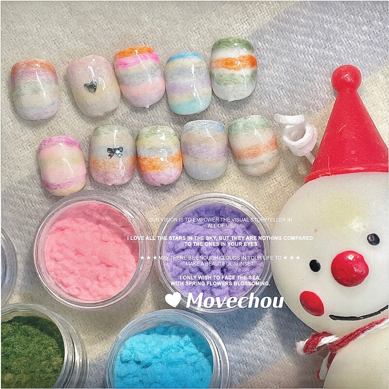 Korean Style Ins Style Manicure, Furry Pink, Fair Isle Sweater Atmosphere Pink Heart Bow Patch, Korean Style Color Matching