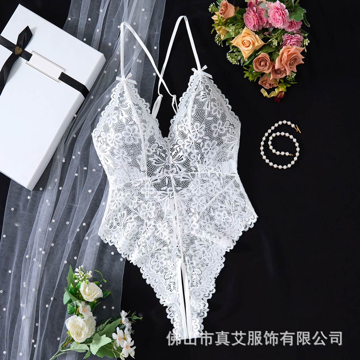 クロスボーダー専用レース深vストラップボディスーツ股の透視交差美背セクシーセクシー下着21077