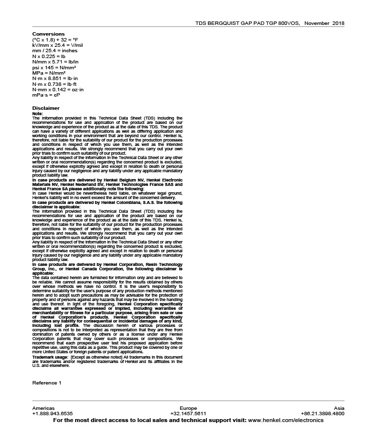 BERGQUIST GAP PAD TGP 800VOS-E