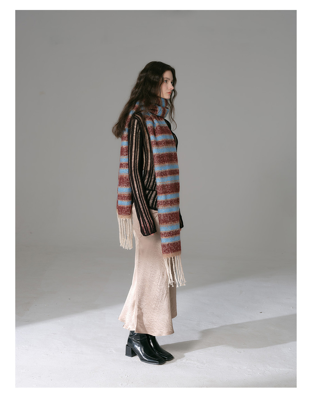 Bunter Gestreifter Fransenschal Für Damen Warmer Winterschal_voghion.com