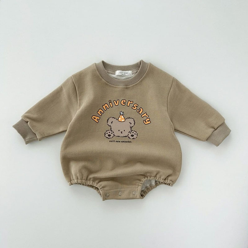 Mono de algodón puro con estampado de oso de dibujos animados estilo Ins para bebé, unisex, cuello redondo, sudadera de dibujos animados, traje para gatear, otoño 25