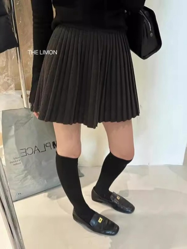 miu系灰色百褶裙高腰针织半身裙女秋冬毛呢裙子小个子半裙a字短裙|undefined
