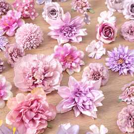 紫色系混搭彷真花假花绢花 diy手作簪花花环头饰学士帽花环材料包
