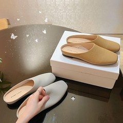 透气羊皮~休闲吸汗真皮穆勒半拖鞋女2025秋季包头一脚蹬浅口单鞋