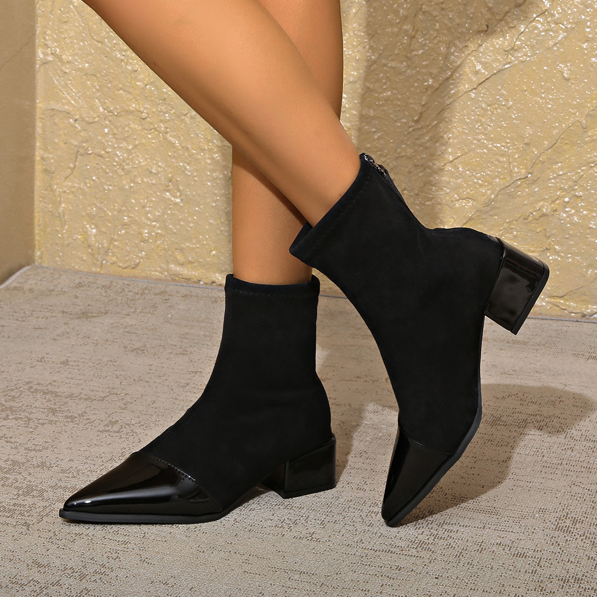 Gevoerde winter enkelboots voor dames met rits en hak_voghion.com