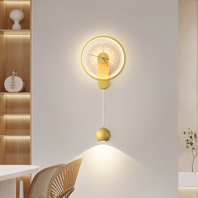 TV de fondo colina estilo reloj de decoración nuevo estilo de rejilla italiana sala de estar simple lámpara colgante creativa pared de fondo 2024