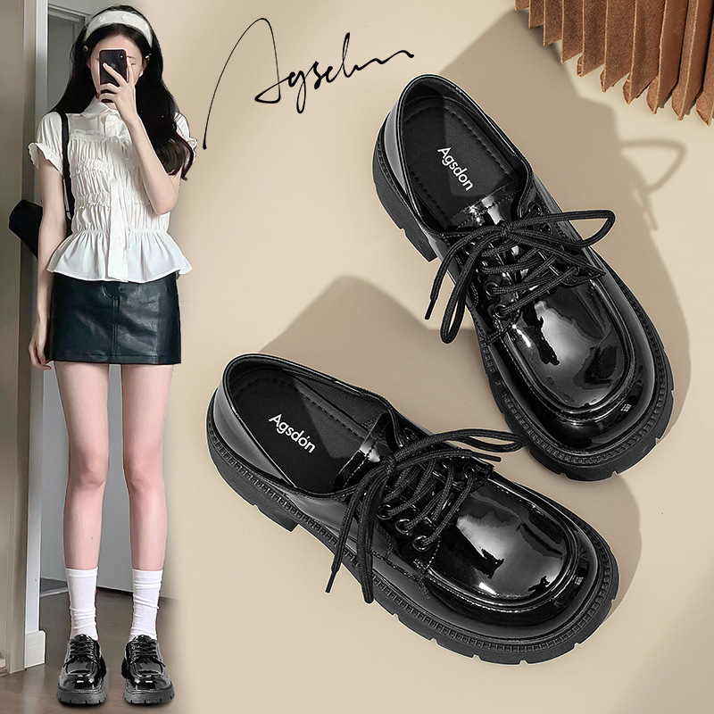 Augustion zapatos de cuero pequeños brillantes mujer 2025 primavera nuevo estilo blanco estilo británico con cordones zapatos japoneses jk lofu