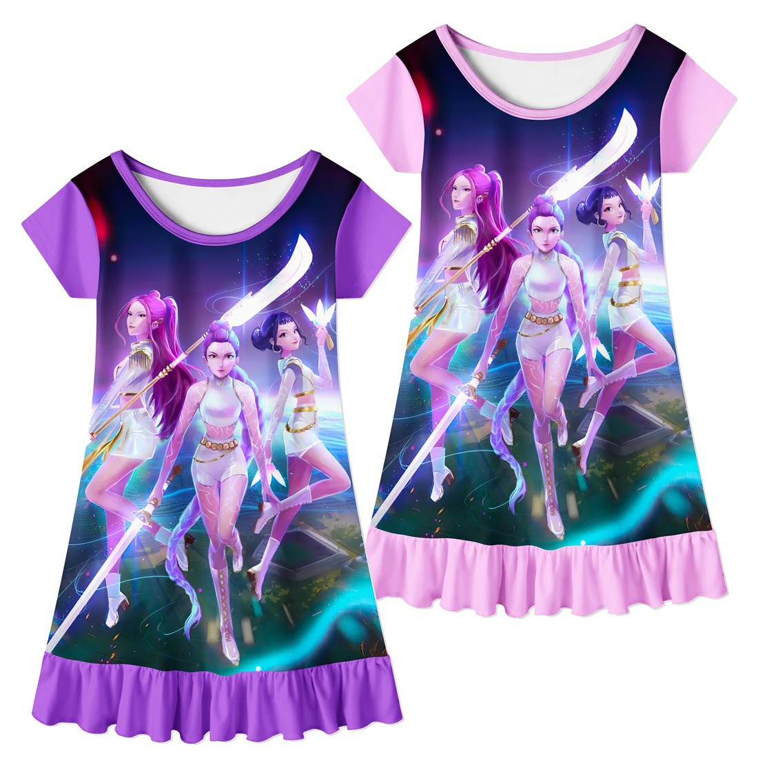 2025 Children's Summer Thin Short-Sleeved Nightgown K-Pop Hunter Girl Group Cartoon Nightgown for Girls and Middle-Aged Children