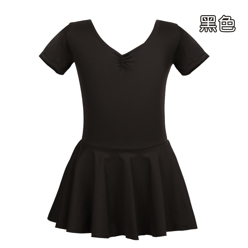 Ropa para niños, ropa de baile de manga corta para niñas de verano, ropa de entrenamiento de baile de todo fósforo de nailon, falda de una pieza de temperamento de alta elasticidad