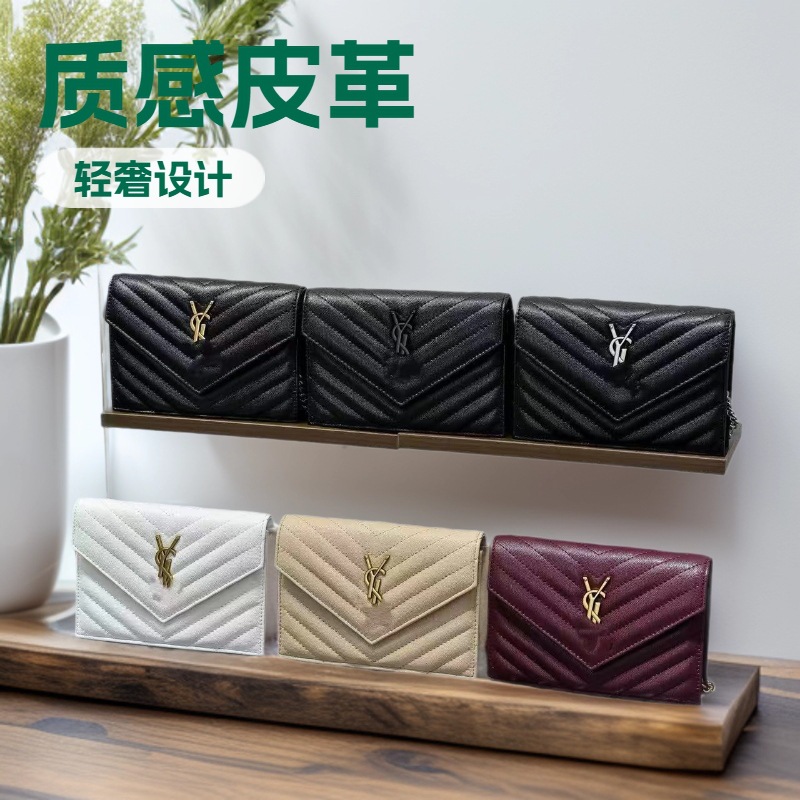 2025新款Y家菱格链条信封包真皮单肩斜挎包鱼子酱