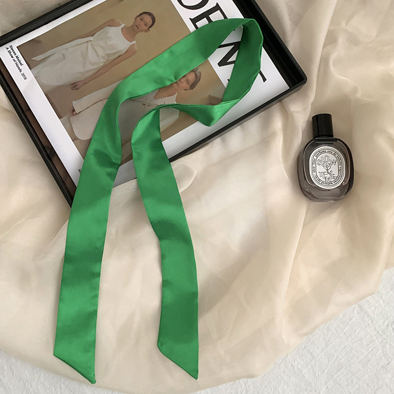Pañuelo de seda de imitación, tira larga, sentido avanzado, nuevo estilo, color sólido, protección para el cuello, bufanda pequeña, bolsa atada, cinta para el cabello, diadema, cabello atado