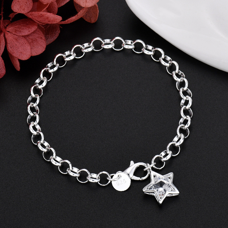 New European and American Cross-Border Exquisite Fashion Jewelry 925 Silver Jewelry Women's Five-Pointed Star Bracelet Girls Party Gift